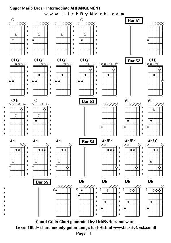 Chord Grids Chart of chord melody fingerstyle guitar song-Super Mario Bros - Intermediate ARRANGEMENT,generated by LickByNeck software.